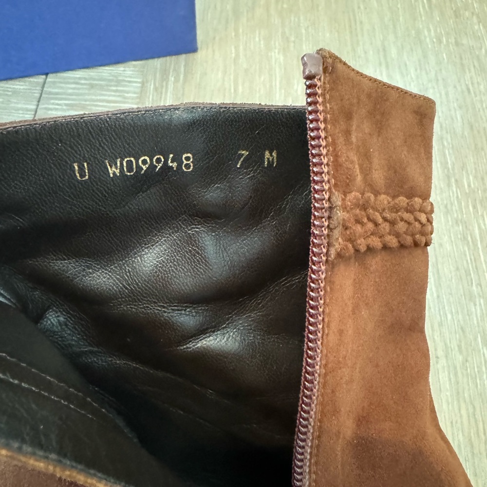 Stuart Weitzman Tazxie Block Heel Boots Walnut Brown Suede Sz 7M - Picture 11 of 15